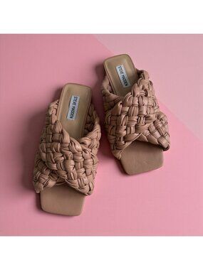 STEVE MADDEN Llarina Tan Braided Slide Sandals Size 8